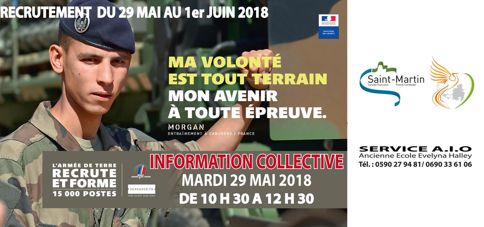 L'Armée de Terre recrute à  Saint-Martin du 29 mai au 1er juin 2018